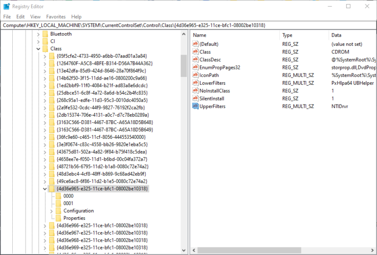 Valores de string UpperFilters e LowerFilters erro do código do driver Código 32