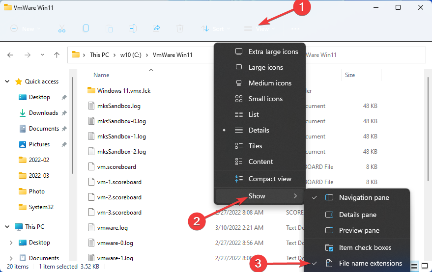 Enabling file name extensions