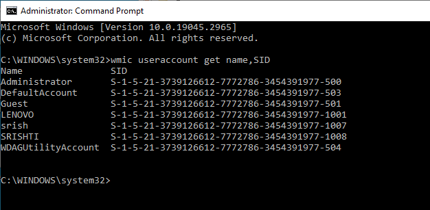 SID renomear pasta de usuário windows 10