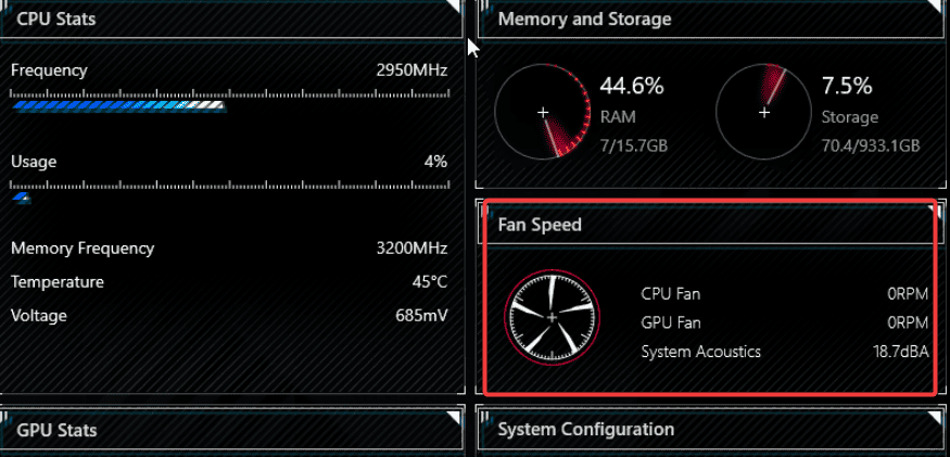 armoury crate fan speed controls