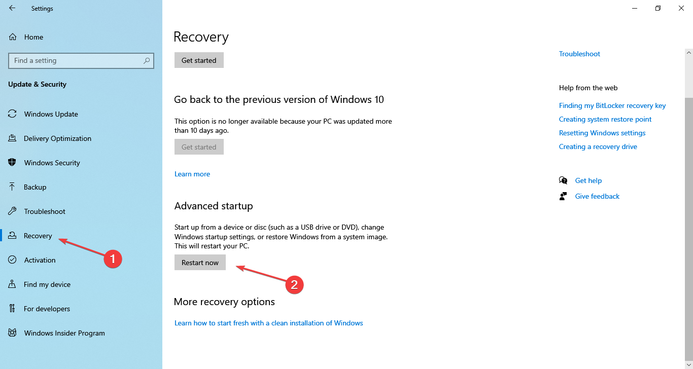 reiniciar agora para entrar no modo de recuperação do Windows 10
