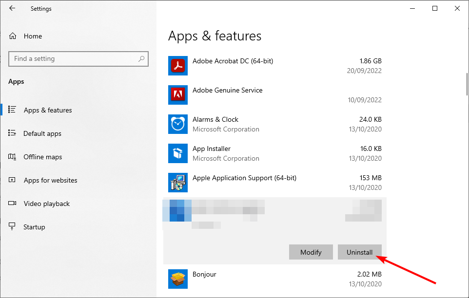 désinstaller l'application