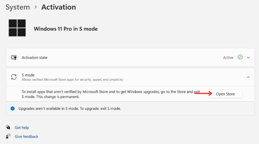Windows 11 S Mode Store öffnen Option