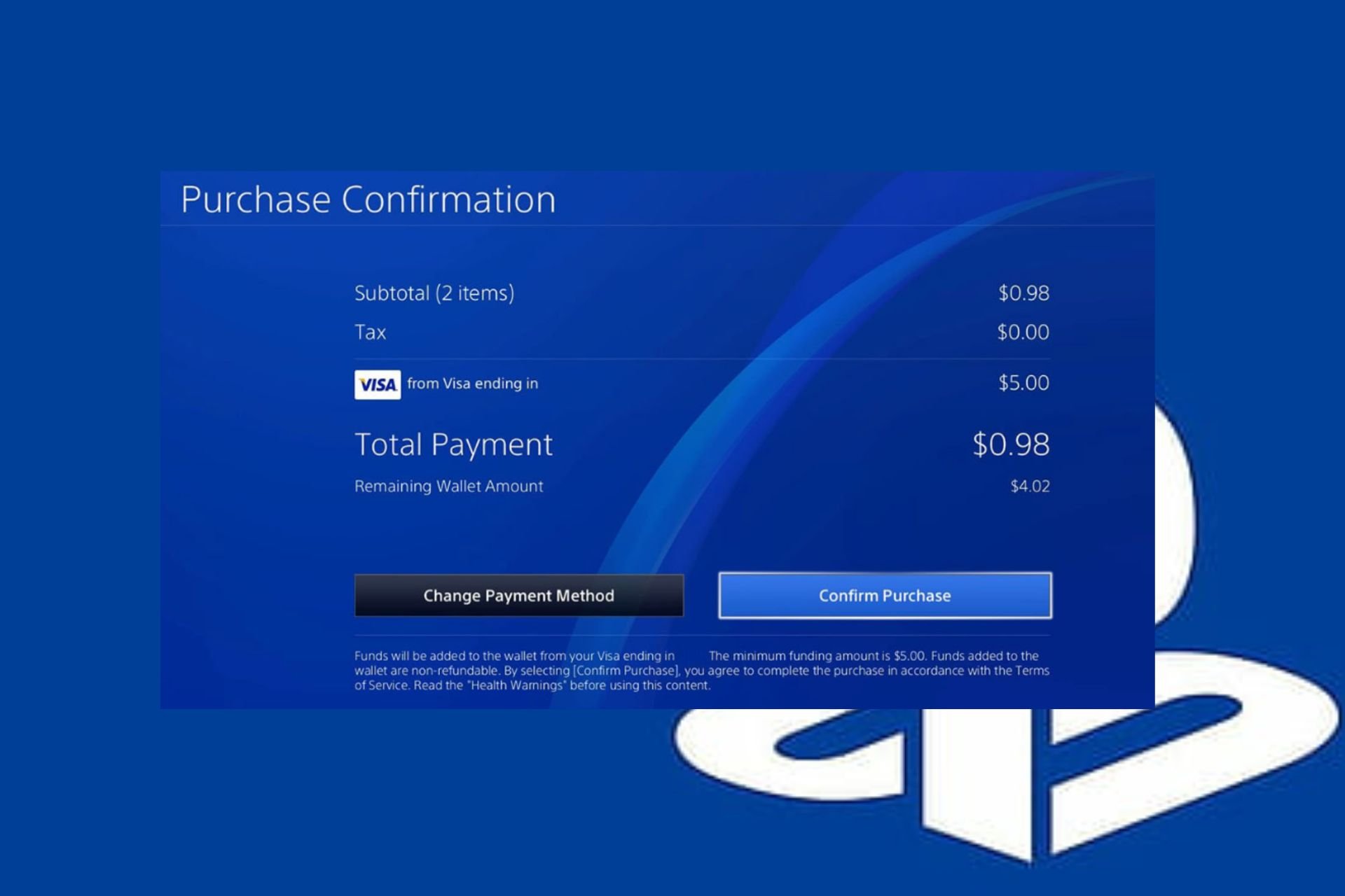 プレイステーションに資金を追加できない