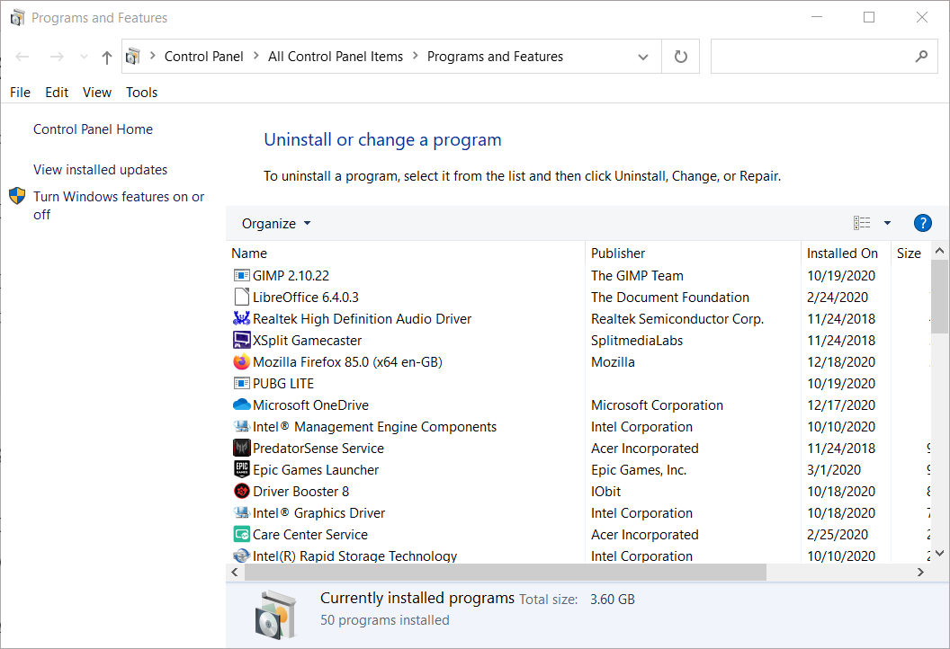 La finestra Programmi e funzionalità minecraft non si apre windows 10
