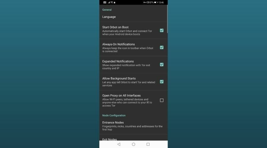 Impostazioni VPN di Orbot
