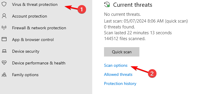 scan options windows security