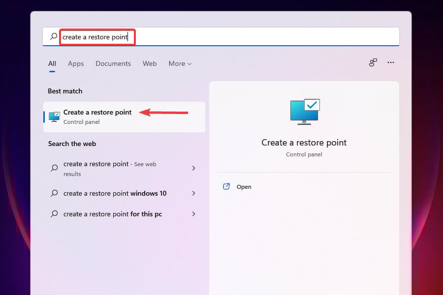 create a restore point