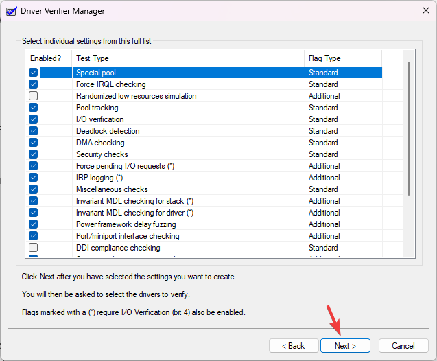 Selecionar configurações individuais desta lista completa
