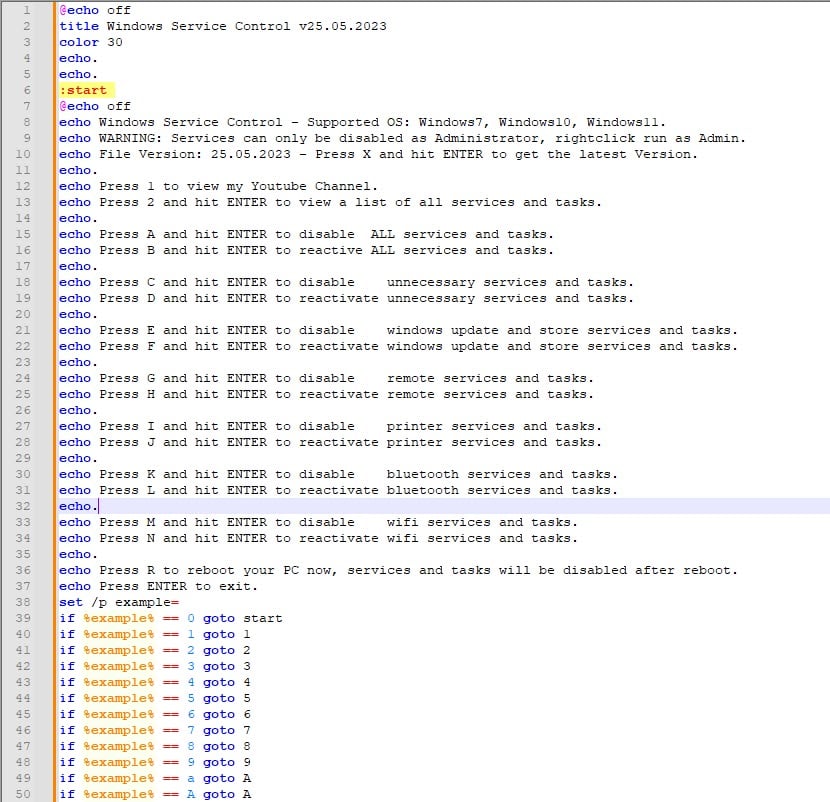 Windows Dienststeuerungscode