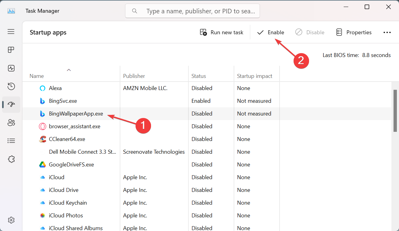 enable startup to fix bing desktop background not changing