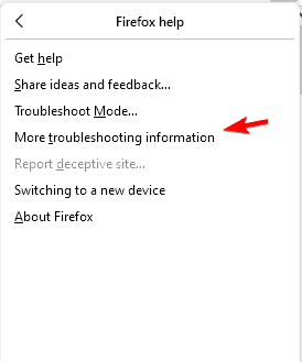 more troubleshooting information firefox
