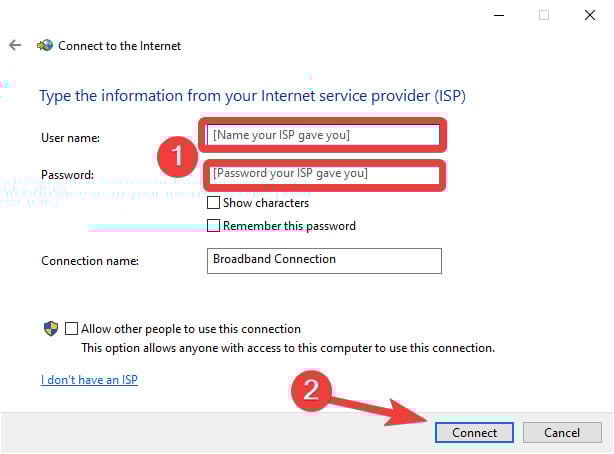 entrer nom d'utilisateur et mot de passe internet