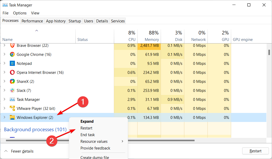 windoes-explorer opera not responding