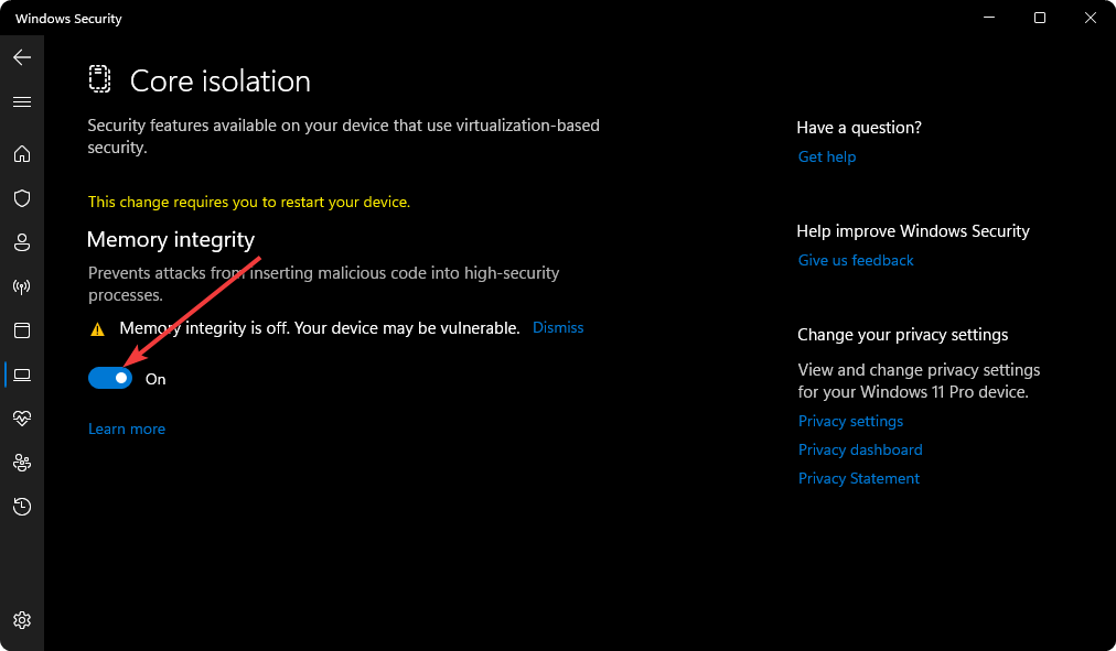 Aktivieren der Speicherintegrität in Windows-Sicherheit