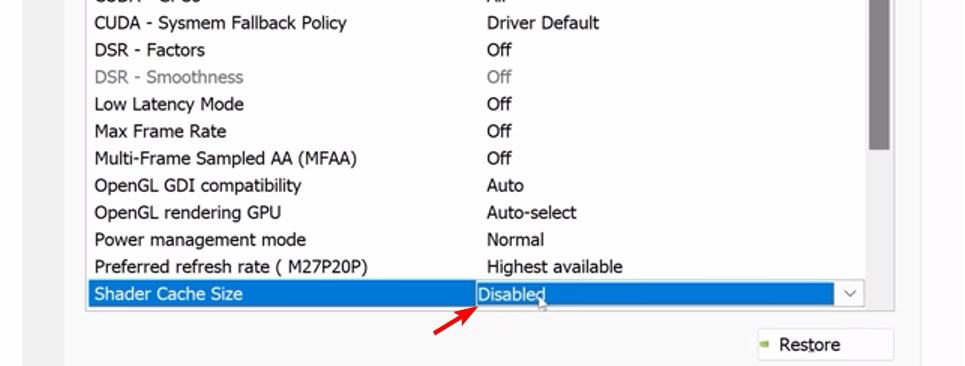 shader cache size disabled