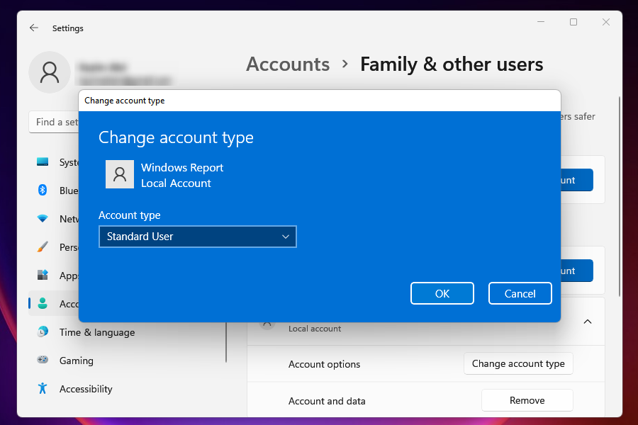 changer le type de compte