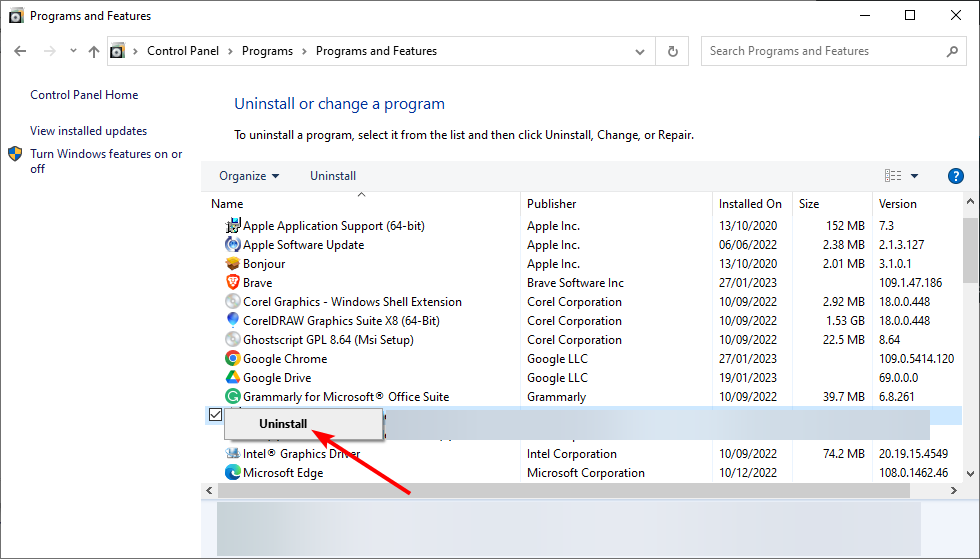 uninstall control