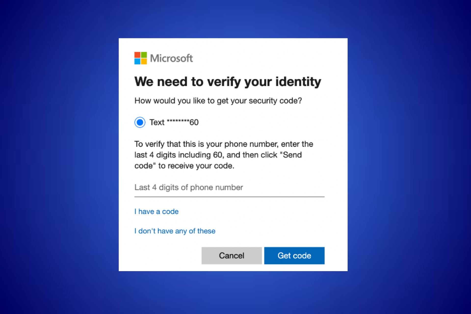 microsoft não enviando código de segurança