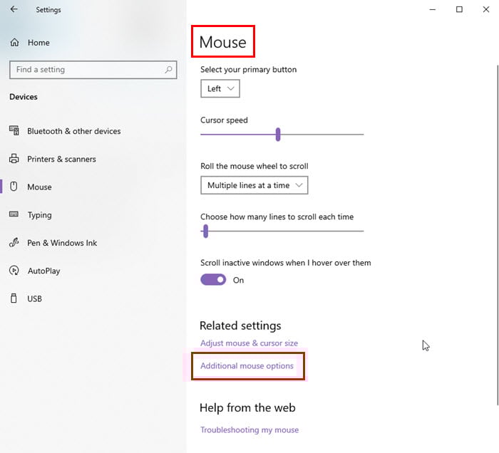 Additional mouse options