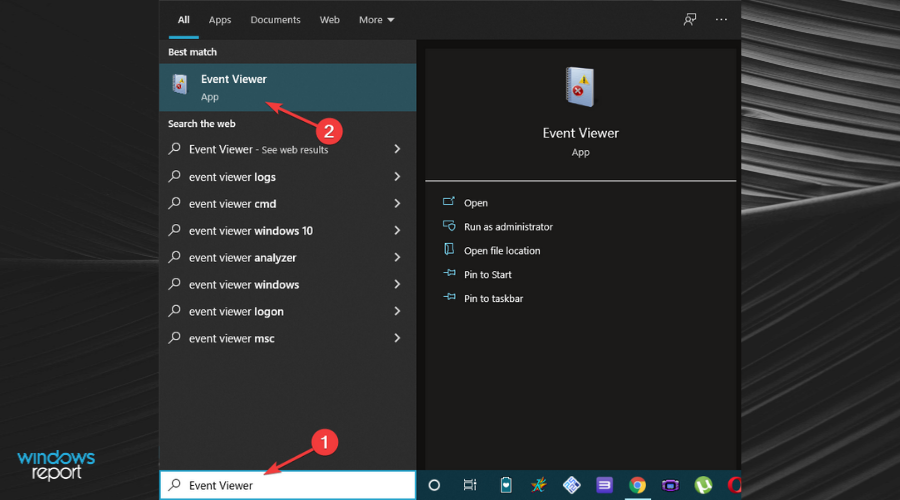Windowsの検索バーでイベントビューワーを検索