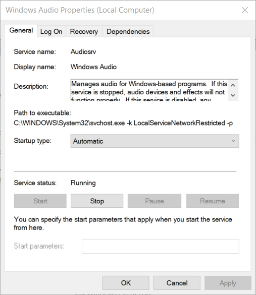 audio properties window generic audio driver problem