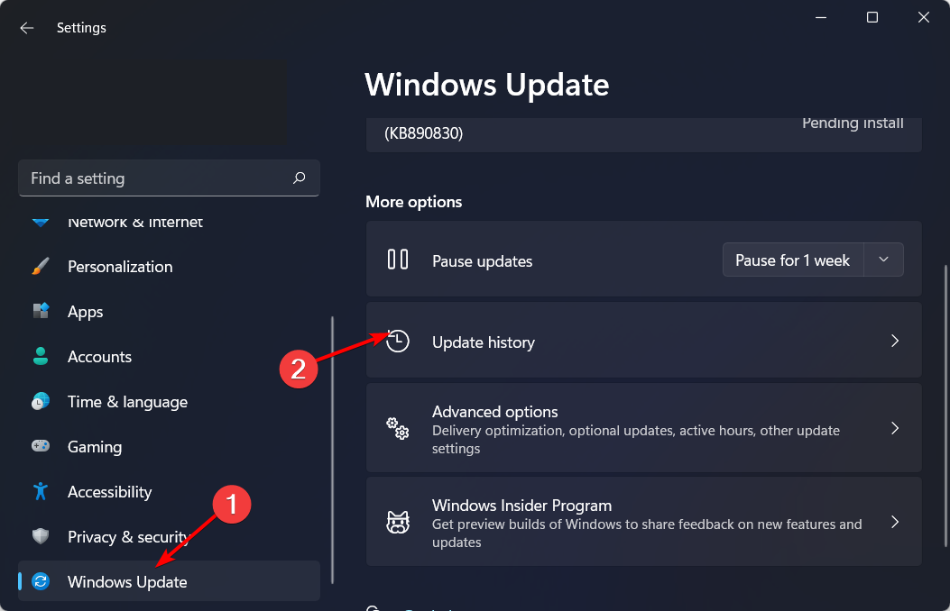 update-history restart to repair drive errors
