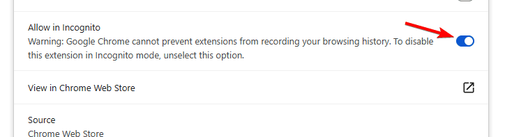 allow in incognito chrome