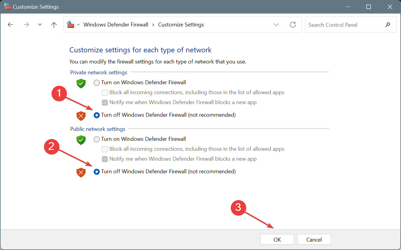 Firewall deaktivieren, um ERROR_CANNOT_BREAK_OPLOCK zu beheben