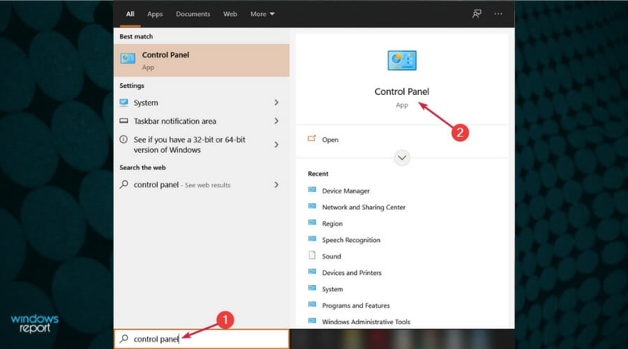 windows 10 control panel