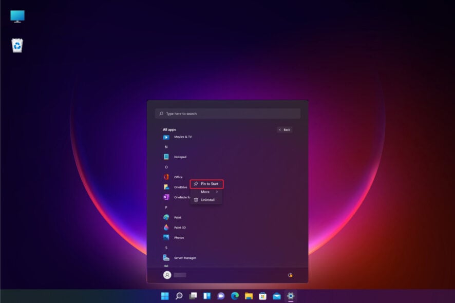 Épingler des applications au menu Démarrer de Windows 11
