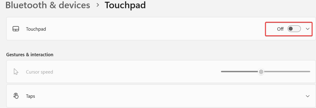 disabilita touchpad dalle impostazioni di windows