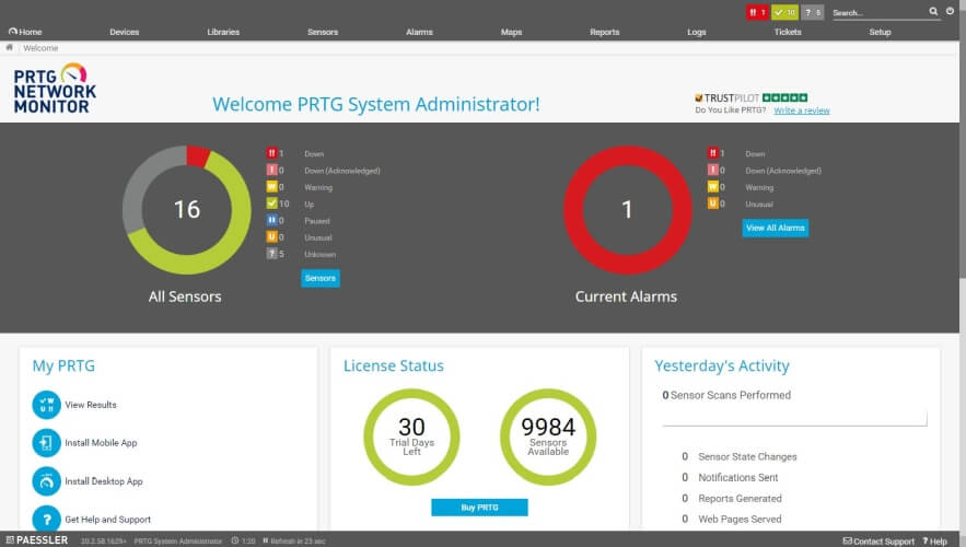 Интерфейс PRTG Network Monitor