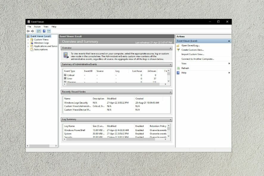 Windows 10 Event Viewer