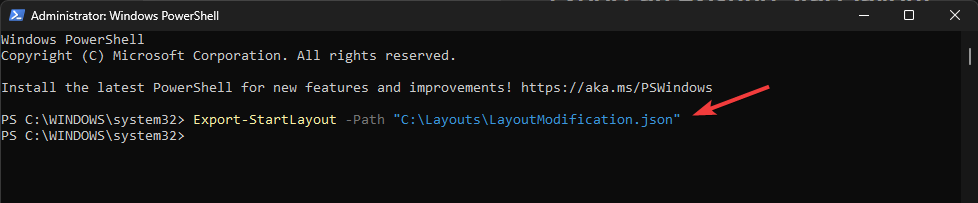 Powershell_Code zum Exportieren des Imports des Startlayouts in Windows 11