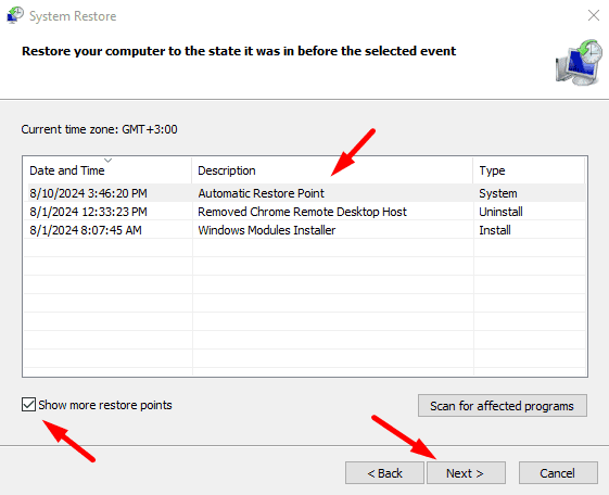 Pick a restore point