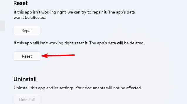 reset app windows 11