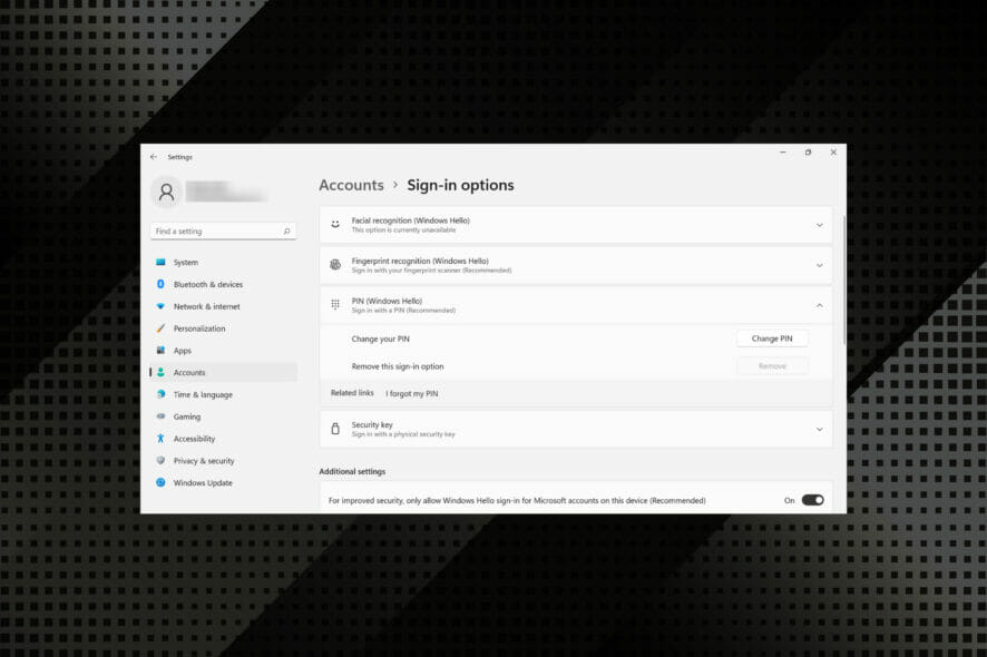 Não é possível remover o PIN no Windows 11