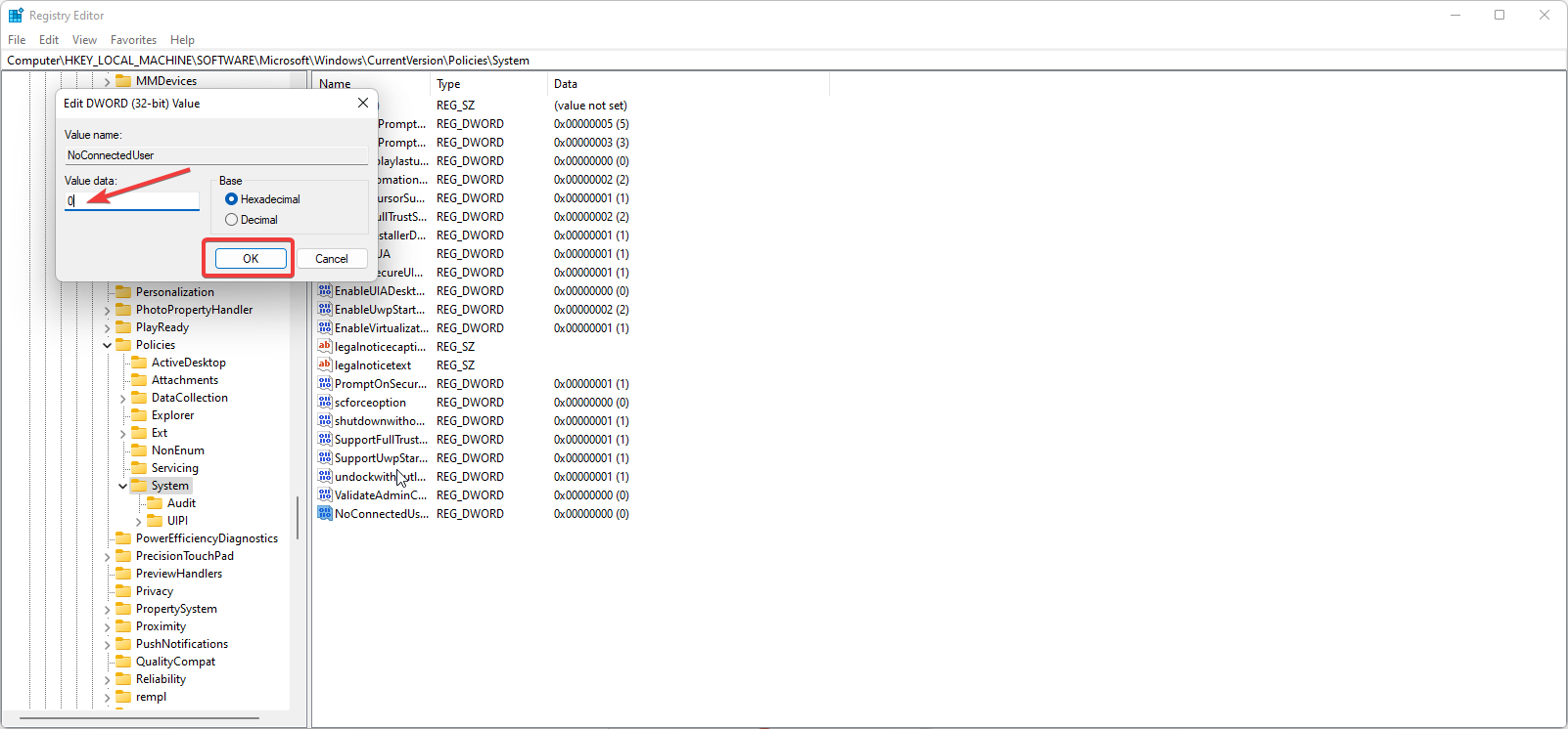 Définir la valeur à 0 pour corriger la non-synchronisation du thème windows 11.