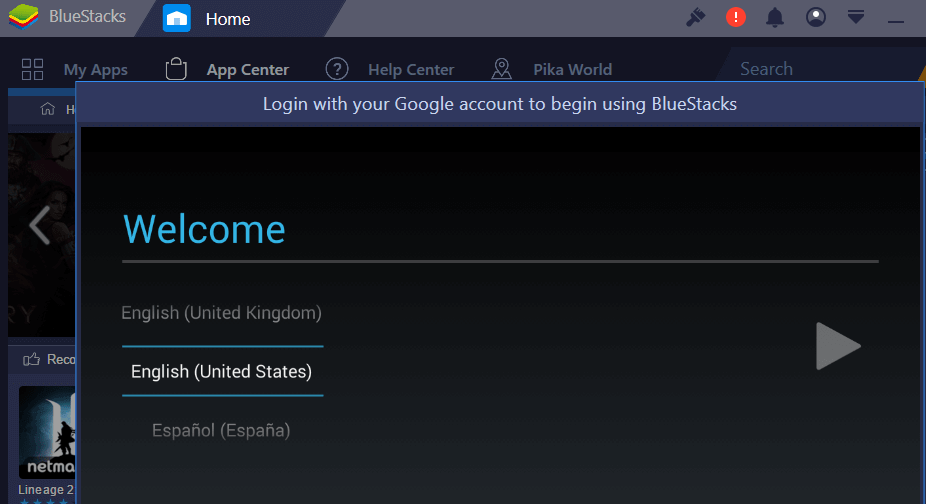 Accesso BlueStacks con account google